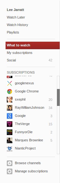 The sidebar in the new YouTube interface
