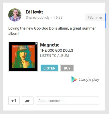 Sharing a Music track on Google+