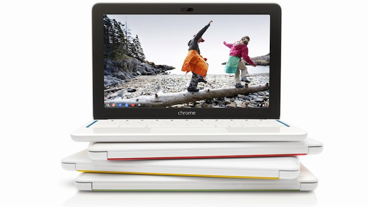 The white Chromebook 11 with subtle colour accents.
