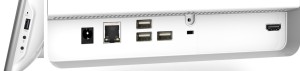 LG Chromebase ports on the back and right side of the device.