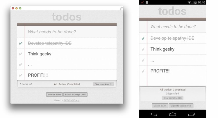 An example todo Chrome App on the desktop and on Android.