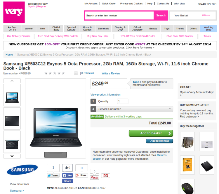 Samsung Chromebook 2 at Very
