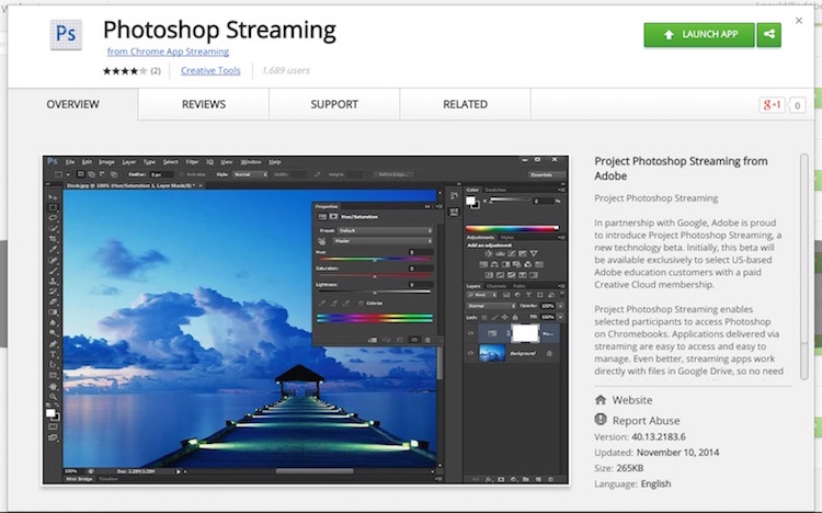 Photoshop Streaming in the Chrome Web Store (image: Adobe)