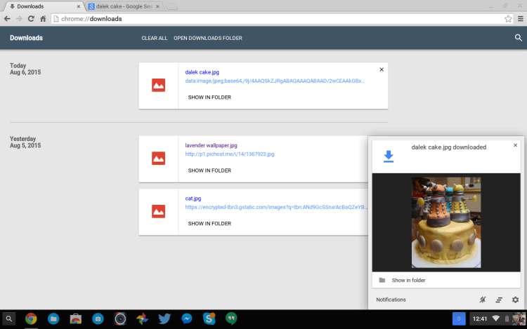 chrome os download notificaitions