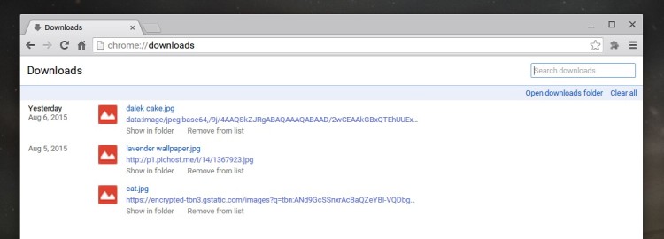 How Chrome's internal downloads page traditionally looks