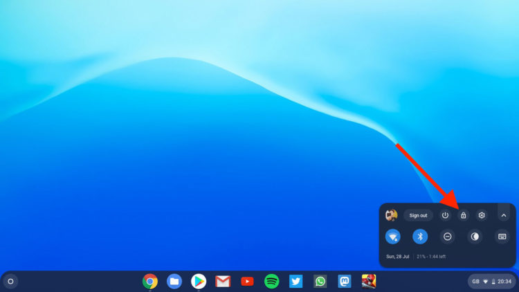 Chromebook lock screen option in the status tray