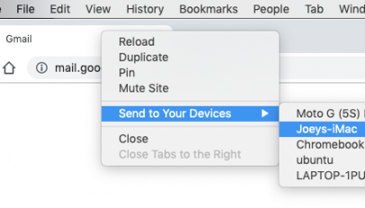 Send Chrome tab to mobile devices