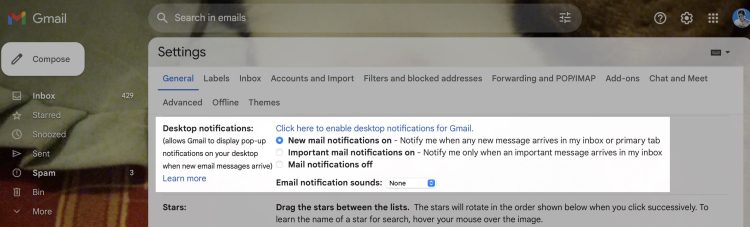 turn on gmail desktop alerts